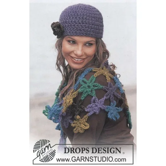 Womens Beanie Cloche Handmade Purple Crochet Hat Gray Brown Flower Pure New Wool - Picture 11 of 11